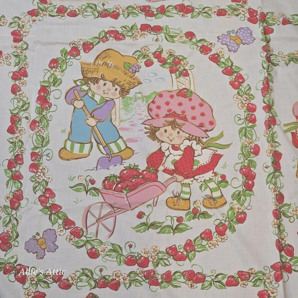 Vintage Strawberry Shortcake Friends Twin Sheet Set Fitted Flat Pillow Case 3 Pc
